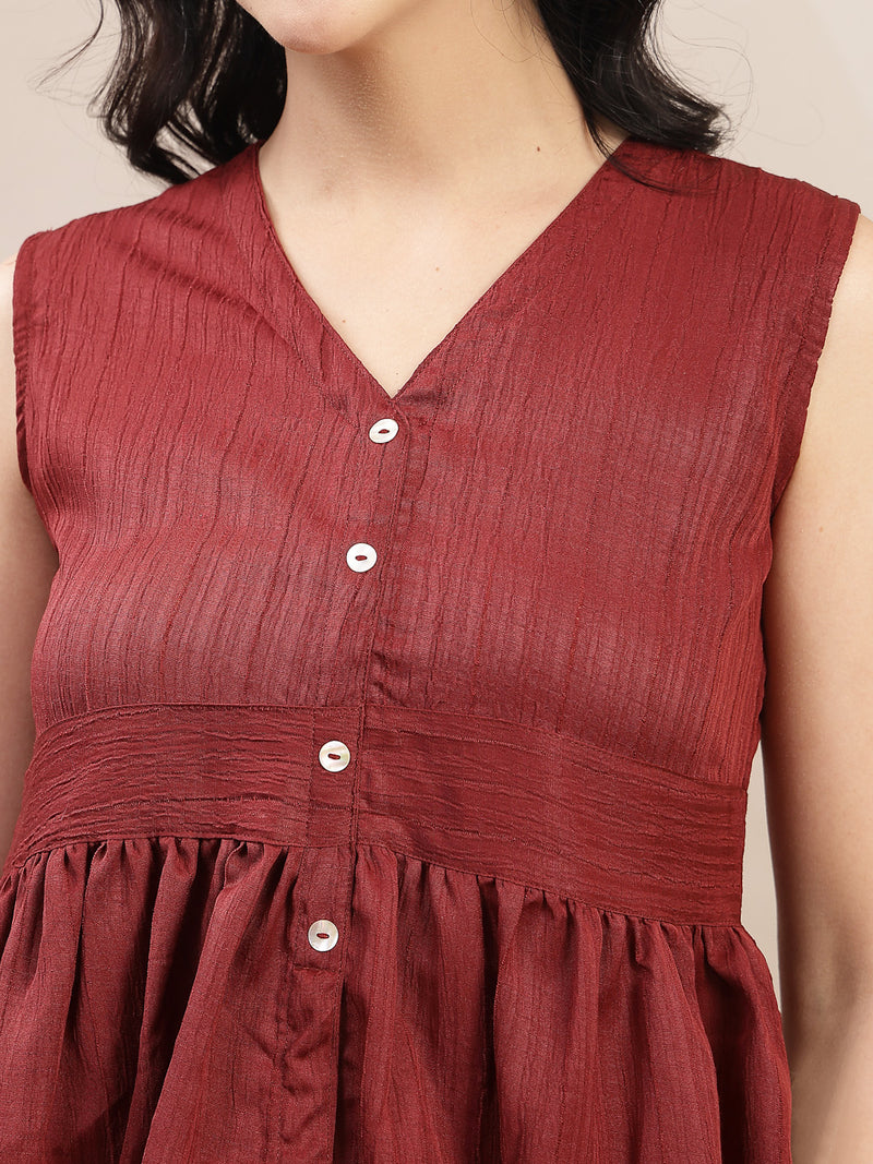 Stylum Women's Maroon Solid Crepe Co-Ord Set (CSMAROONVAIBS)