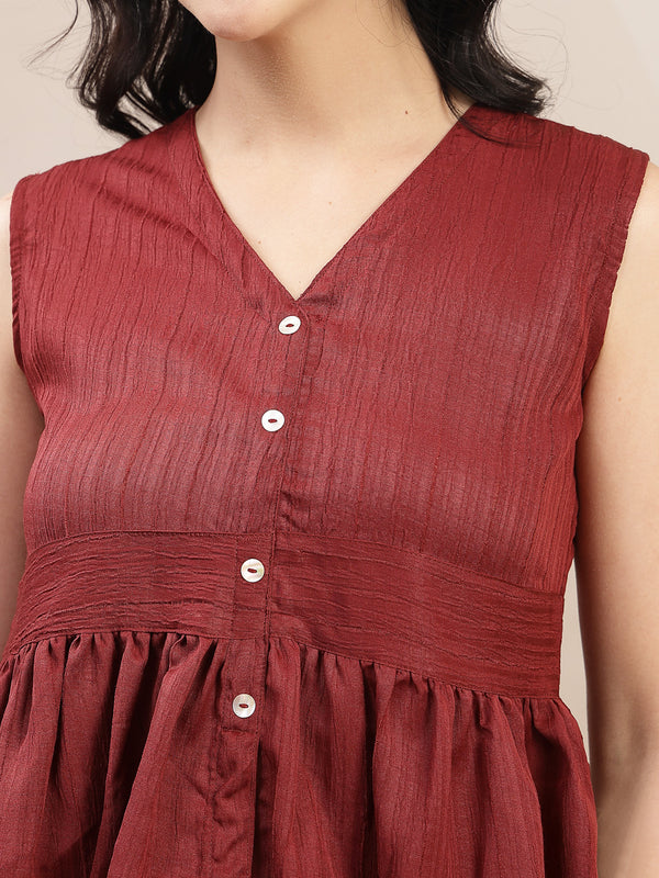 Stylum Women's Maroon Solid Crepe Co-Ord Set (CSMAROONVAIBS)
