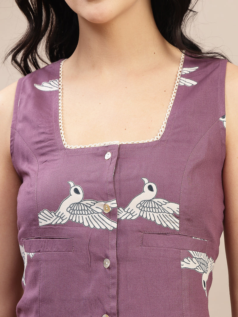 Stylum Women's Mauve Animal Printed Cotton Co-Ord Set (CSMAUVEBANTLEY)
