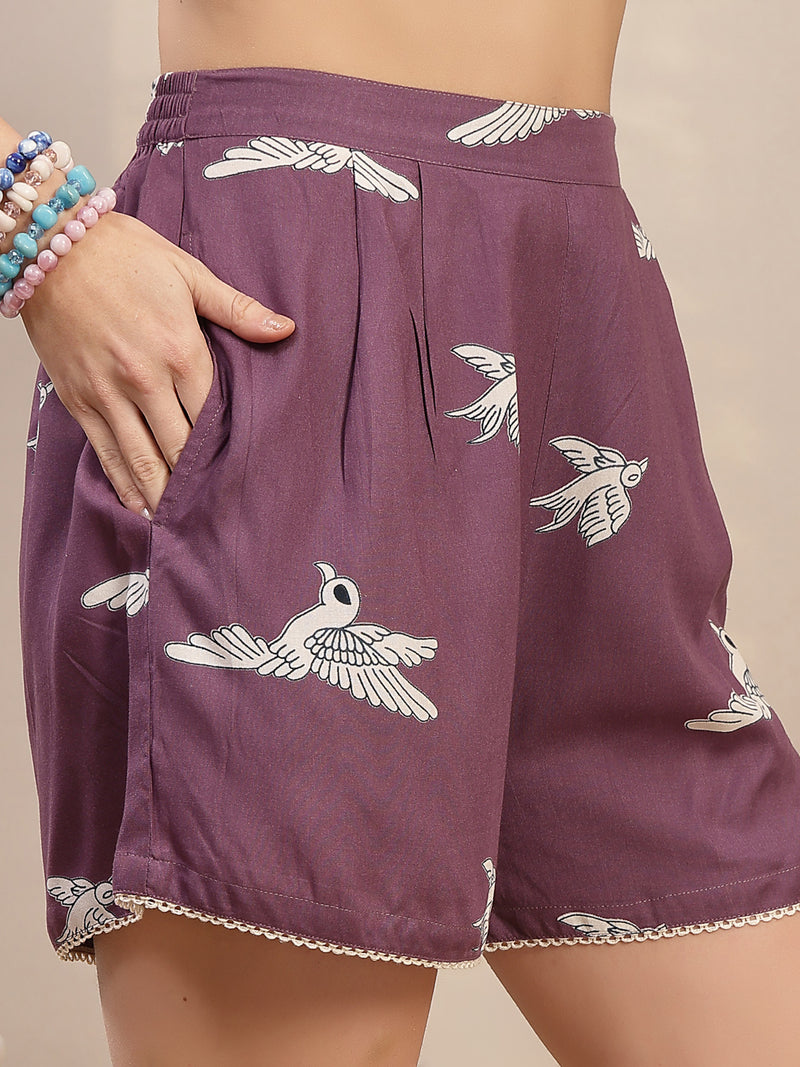 Stylum Women's Mauve Animal Printed Cotton Co-Ord Set (CSMAUVEBANTLEY)