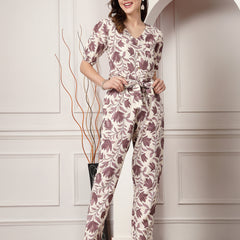 Stylum Women's Floral Printed Rayon Co-Ord Set (CSMAUVELUX)