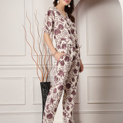 Stylum Women's Floral Printed Rayon Co-Ord Set (CSMAUVELUX)