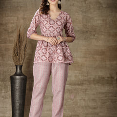 Stylum Women's Printed Cotton Blend Co-Ord Set (CSMAUVEZIVA)