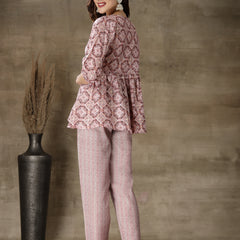 Stylum Women's Printed Cotton Blend Co-Ord Set (CSMAUVEZIVA)