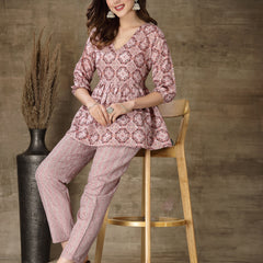 Stylum Women's Printed Cotton Blend Co-Ord Set (CSMAUVEZIVA)