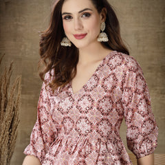 Stylum Women's Printed Cotton Blend Co-Ord Set (CSMAUVEZIVA)