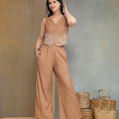 Stylum Women's Peach Solid & Embroidered Rayon Co-Ords Set (CSMOCHAHANDRA)