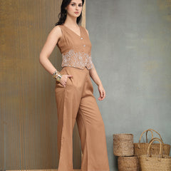 Stylum Women's Peach Solid & Embroidered Rayon Co-Ords Set (CSMOCHAHANDRA)