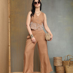 Stylum Women's Peach Solid & Embroidered Rayon Co-Ords Set (CSMOCHAHANDRA)