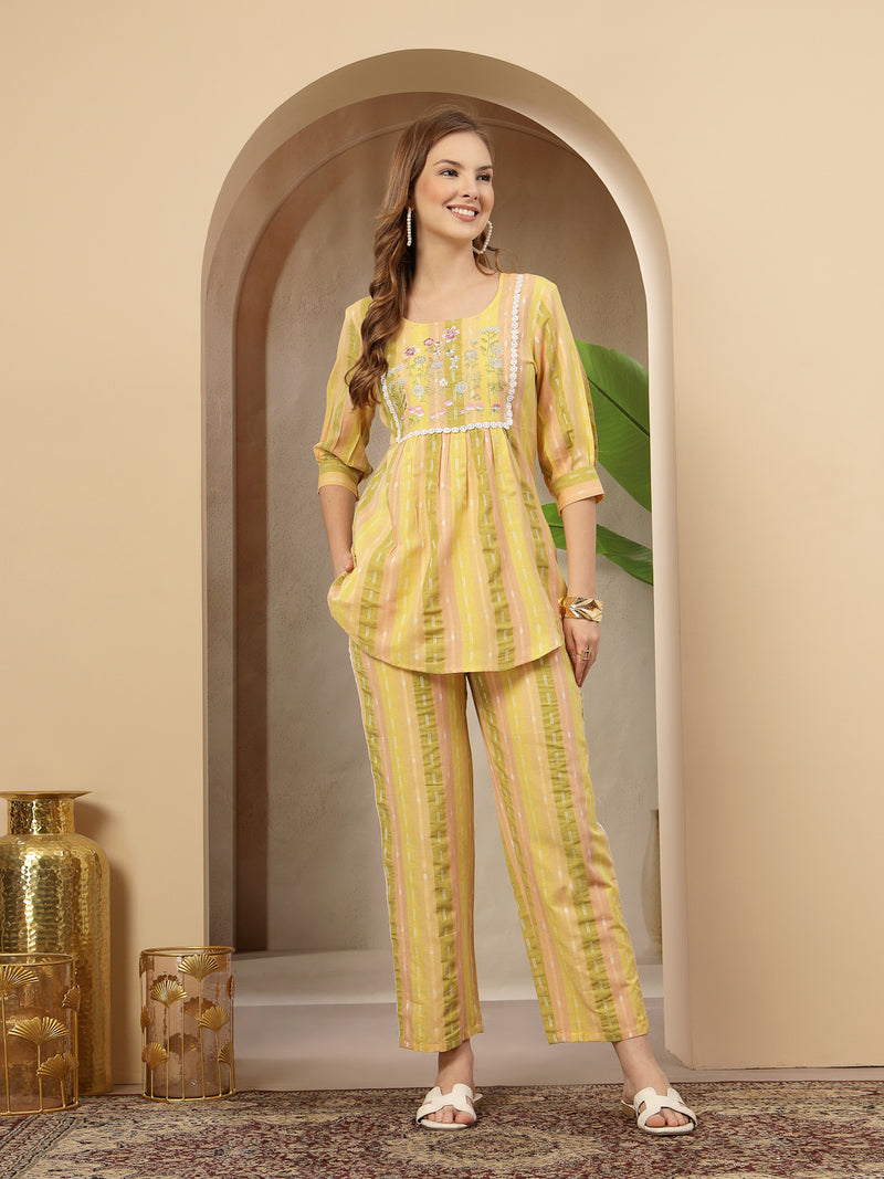 Stylum Women's Multi Solid & Embroidered Cotton Blend Co-Ord Set (CSMULTIJOLLY)