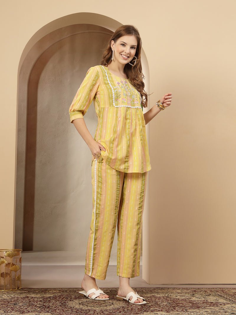 Stylum Women's Multi Solid & Embroidered Cotton Blend Co-Ord Set (CSMULTIJOLLY)