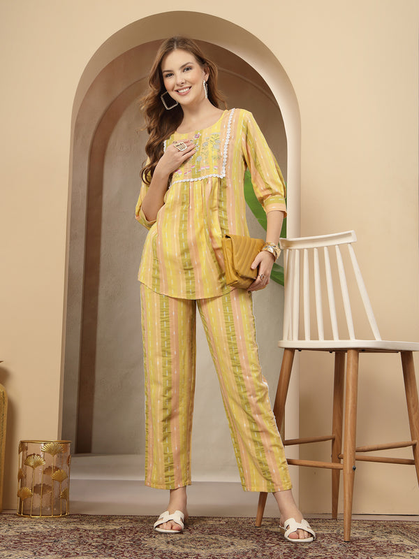 Stylum Women's Multi Solid & Embroidered Cotton Blend Co-Ord Set (CSMULTIJOLLY)