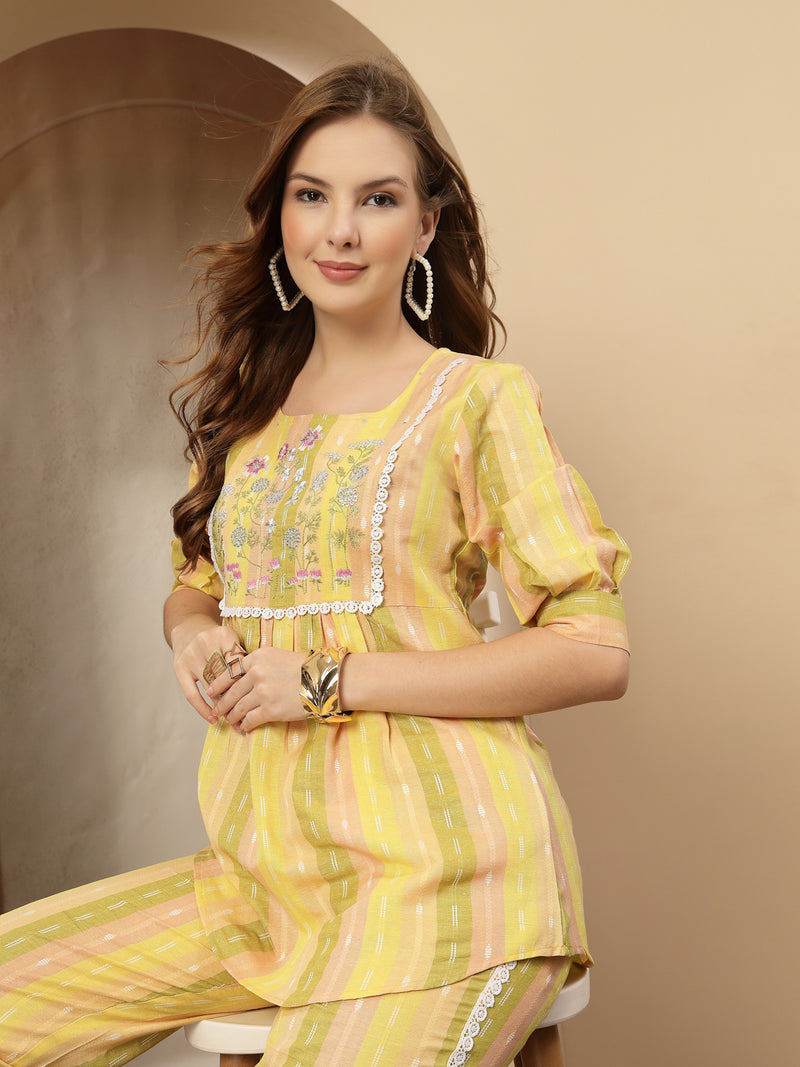 Stylum Women's Multi Solid & Embroidered Cotton Blend Co-Ord Set (CSMULTIJOLLY)