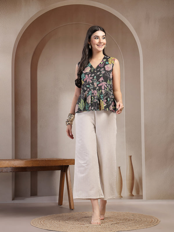Stylum Women's Black Floral Printed Katha Cotton Co-Ord Set (CSMULTIPYTHON)