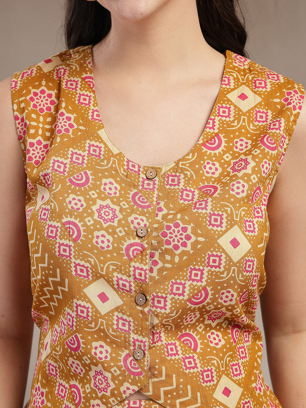 Stylum Women's Mustard Ethnic Printed Cotton Co-Ord Set (CSMUSTARDMURTI)