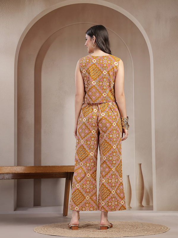 Stylum Women's Mustard Ethnic Printed Cotton Co-Ord Set (CSMUSTARDMURTI)
