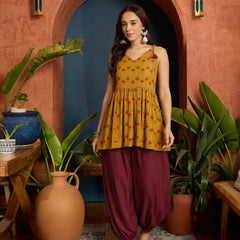 Stylum Women's Mustard Floral Printed Cotton Empire Top With Balloon Pant (CSMUSTARDPERI)