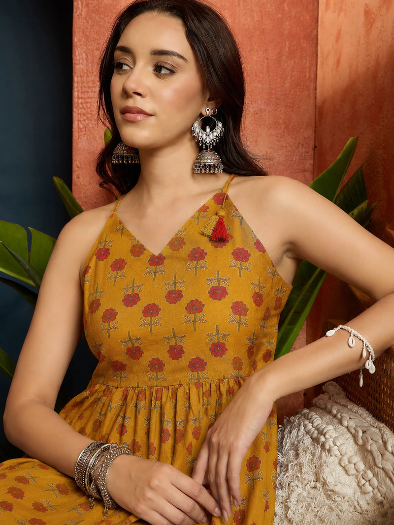 Stylum Women's Mustard Floral Printed Cotton Empire Top With Balloon Pant (CSMUSTARDPERI)