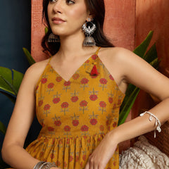 Stylum Women's Mustard Floral Printed Cotton Empire Top With Balloon Pant (CSMUSTARDPERI)