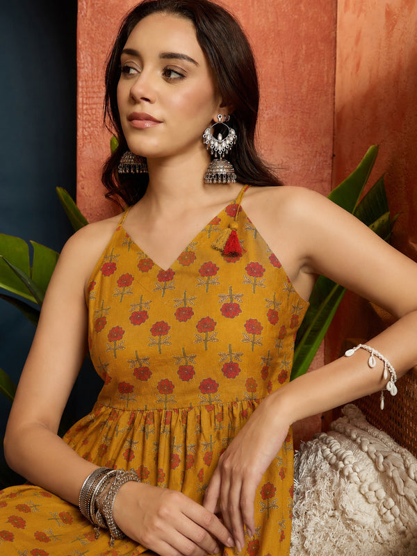 Stylum Women's Mustard Floral Printed Cotton Empire Top With Balloon Pant (CSMUSTARDPERI)