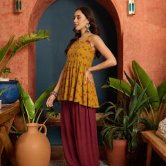 Stylum Women's Mustard Floral Printed Cotton Empire Top With Balloon Pant (CSMUSTARDPERI)