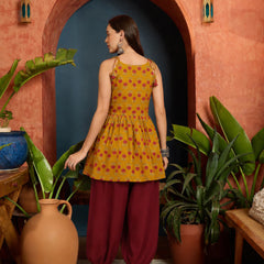 Stylum Women's Mustard Floral Printed Cotton Empire Top With Balloon Pant (CSMUSTARDPERI)