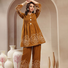Stylum Women's Mustard Floral Printed & Embroidered Cotton Co-Ord Set (CSMUSTARDZINPA)