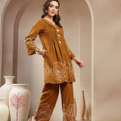 Stylum Women's Mustard Floral Printed & Embroidered Cotton Co-Ord Set (CSMUSTARDZINPA)