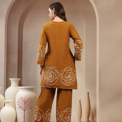 Stylum Women's Mustard Floral Printed & Embroidered Cotton Co-Ord Set (CSMUSTARDZINPA)