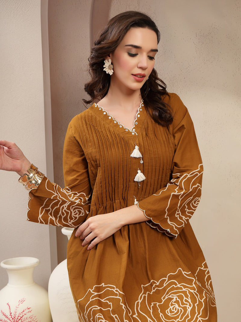 Stylum Women's Mustard Floral Printed & Embroidered Cotton Co-Ord Set (CSMUSTARDZINPA)
