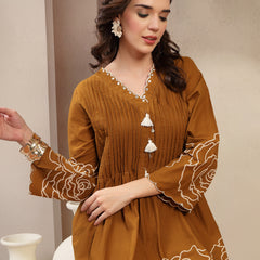Stylum Women's Mustard Floral Printed & Embroidered Cotton Co-Ord Set (CSMUSTARDZINPA)