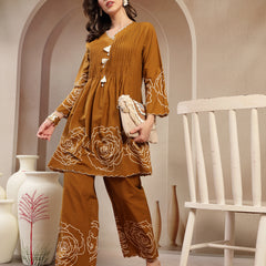 Stylum Women's Mustard Floral Printed & Embroidered Cotton Co-Ord Set (CSMUSTARDZINPA)
