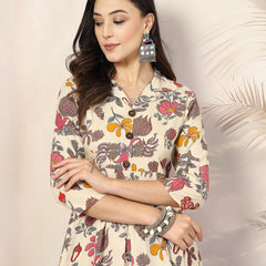 Stylum Women's Floral Printed Rayon A-Line Kurta Pant Set (CSNAINABEIGE)