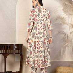 Stylum Women's Floral Printed Rayon A-Line Kurta Pant Set (CSNAINABEIGE)