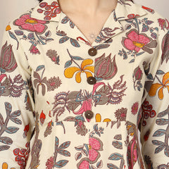 Stylum Women's Floral Printed Rayon A-Line Kurta Pant Set (CSNAINABEIGE)