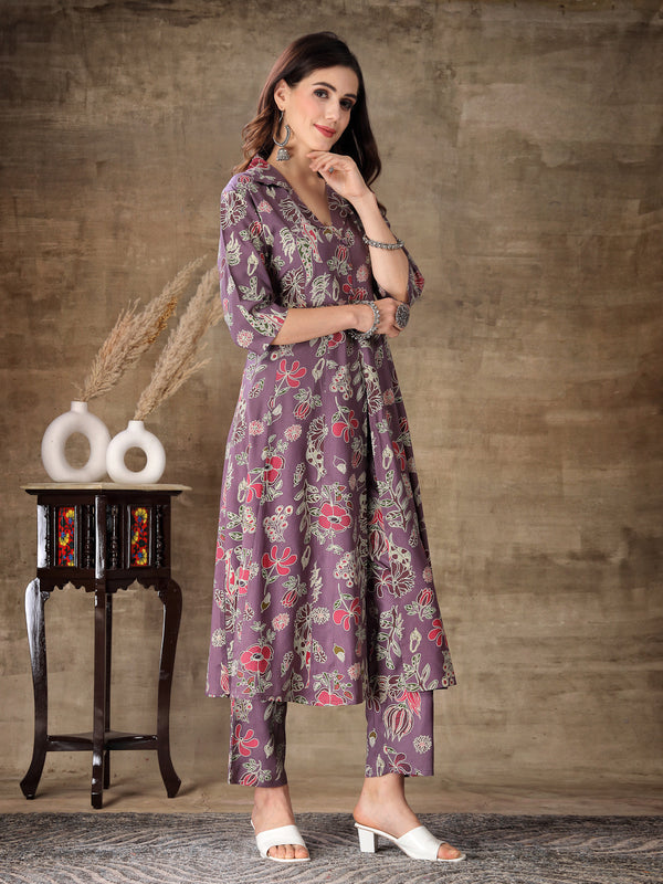 Stylum Women's Floral Printed Rayon Co-Ord Set (CSNAINAPURPLE)