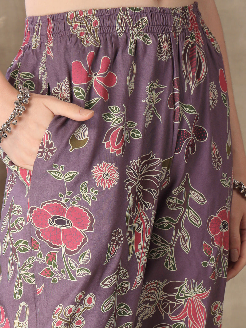 Stylum Women's Floral Printed Rayon Co-Ord Set (CSNAINAPURPLE)