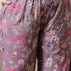 Plus Size Women's Floral Printed Rayon Kurta Pant Set (CSNAINAPURPLEPLUS)