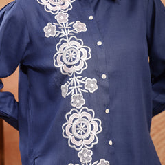 Stylum Women's Navy Solid & Embroidered Cotton Blend Co-Ord Set (CSNAVYAKIRA)