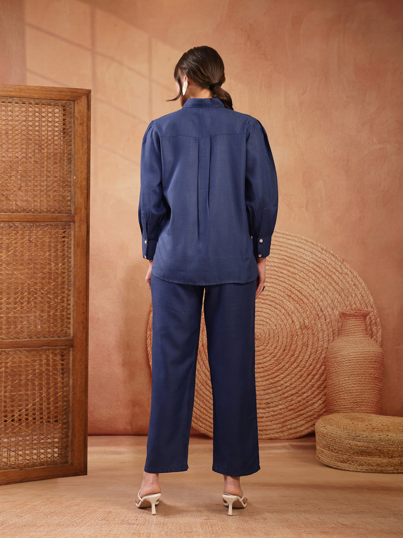 Stylum Women's Navy Solid & Embroidered Cotton Blend Co-Ord Set (CSNAVYAKIRA)