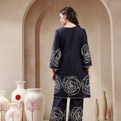 Stylum Women's Navy Blue Solid & Embroidered Cotton Co-Ord Set (CSNAVYZINPA)