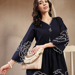 Stylum Women's Navy Blue Solid & Embroidered Cotton Co-Ord Set (CSNAVYZINPA)