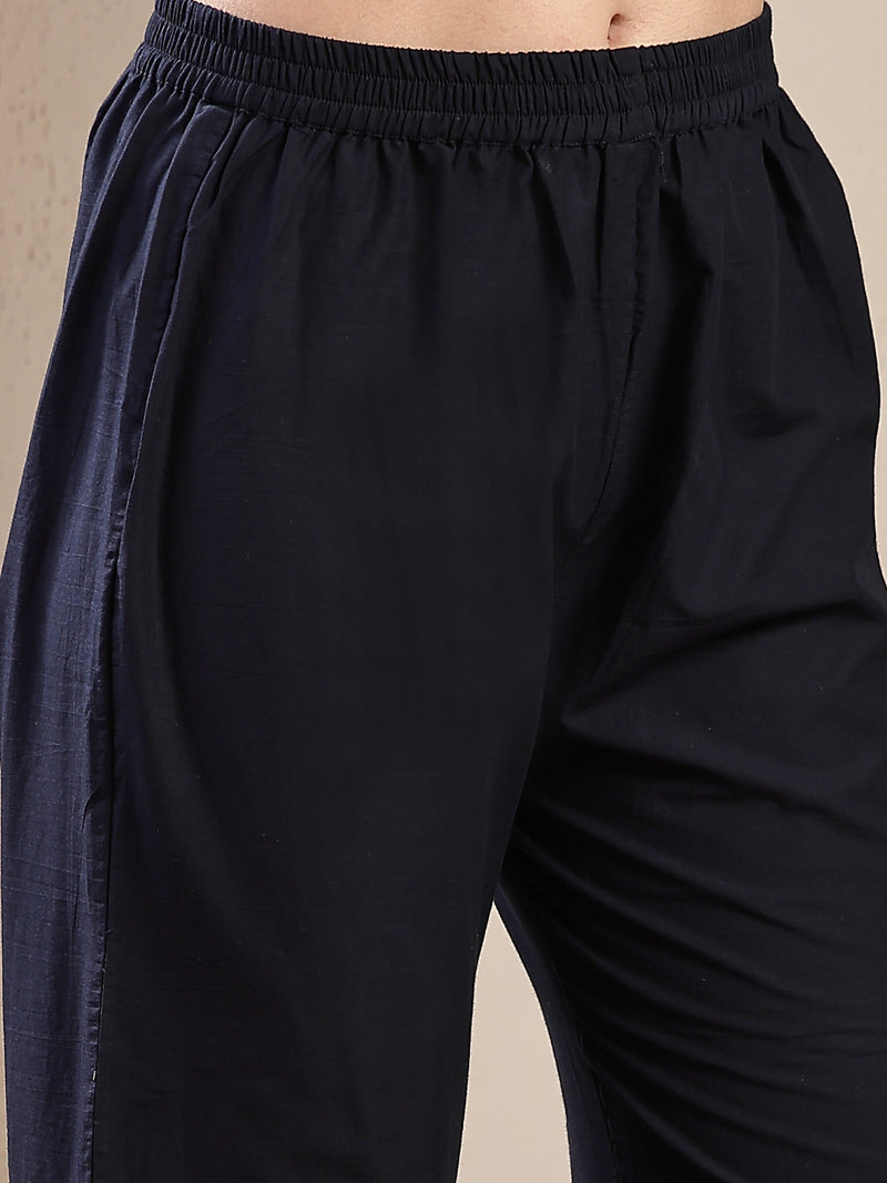 Stylum Women's Navy Blue Solid & Embroidered Cotton Co-Ord Set (CSNAVYZINPA)
