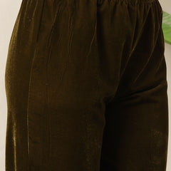 Stylum Women's Olive Solid & Embroidered Velvet Co-Ord Set (CSOLIVEDANDIYA)