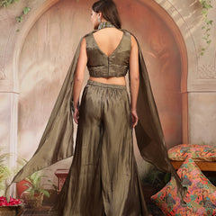 Stylum Women's Olive Solid & Embroidered Organza Co-Ord Set (CSOLIVEKANYA)