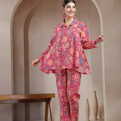 Stylum Women's Pink Floral Printed Cotton Co-Ord Set (CSPINKBEACH)