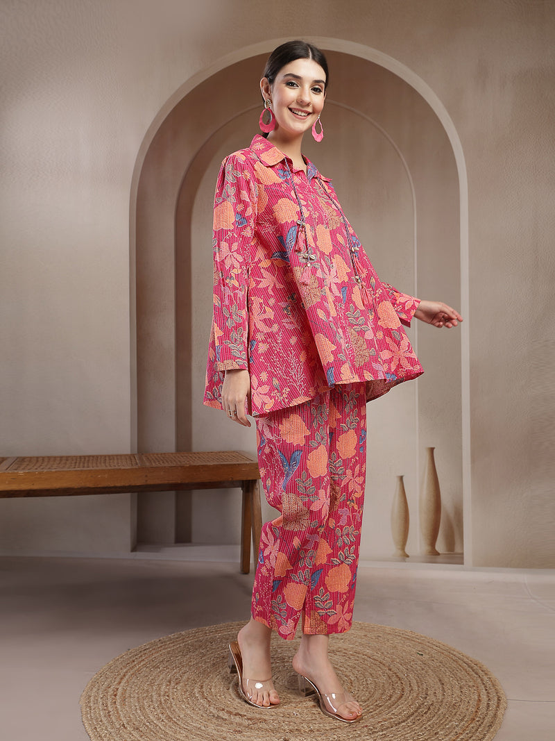 Stylum Women's Pink Floral Printed Cotton Co-Ord Set (CSPINKBEACH)