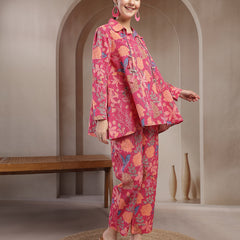 Stylum Women's Pink Floral Printed Cotton Co-Ord Set (CSPINKBEACH)