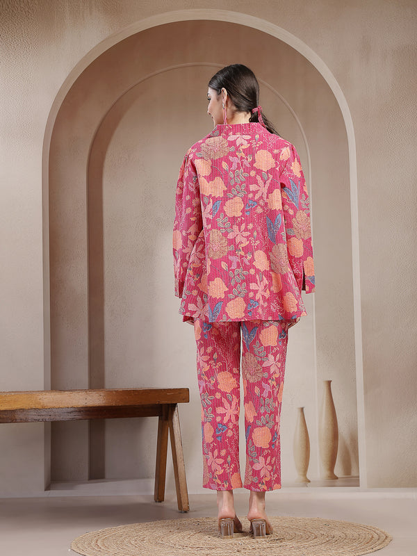 Stylum Women's Pink Floral Printed Cotton Co-Ord Set (CSPINKBEACH)