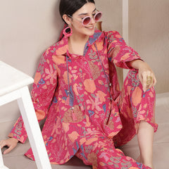 Stylum Women's Pink Floral Printed Cotton Co-Ord Set (CSPINKBEACH)